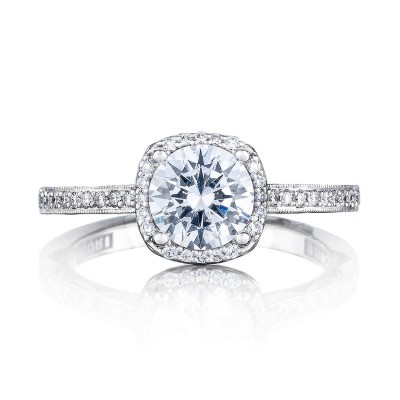 49CUP65 Platinum Sculpted Crescent Round Bloom Engagement Ring