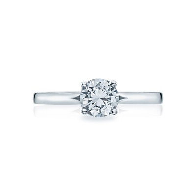 50RD6 Platinum Sculpted Crescent  Round Solitaire Engagement Ring