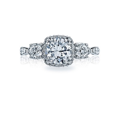 54-2CU65 18 Karat Dantela Round  with Cushion  3-Stone Engagement Ring