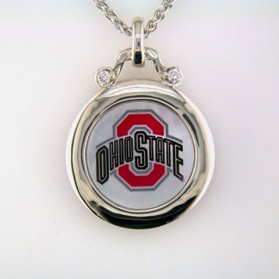 Buckeyes Sterling and Diamond Mother of Pearl Pendant
