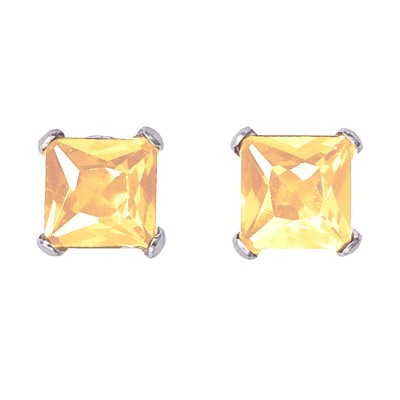 14k White Gold Square Citrine Stud Earrings