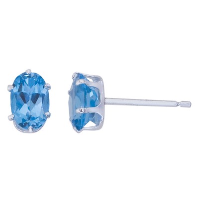 Sterling Silver Oval Blue Topaz Stud Earrings