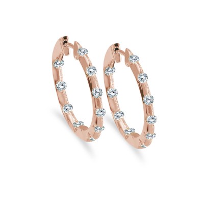 14k Rose Gold .50 Ct Diamond inside Outside Hoop Earrings