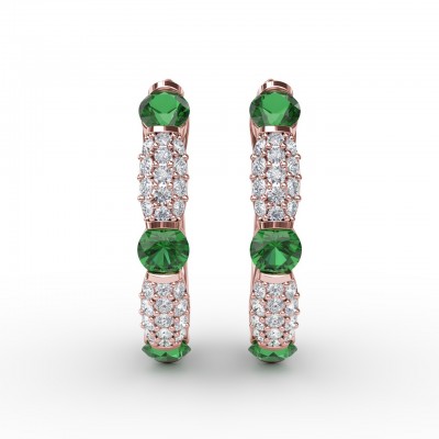 Whimsical Emerald and Diamond Hoops 