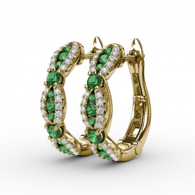Vintage Emerald and Diamond Hoops 