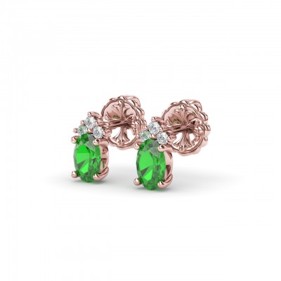 Oval Emerald and Diamond Stud Earrings 