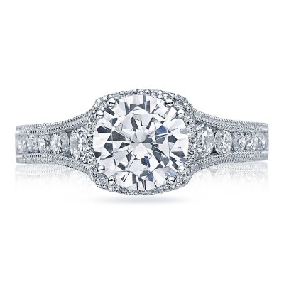 HT2515RD5512XW 18 Karat Reverse Crescent Round With Cushion Bloom  Engagement Ring 
