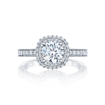 HT2522CU65W 18 Karat Classic Crescent Round with Cushion Bloom  Engagement Ring