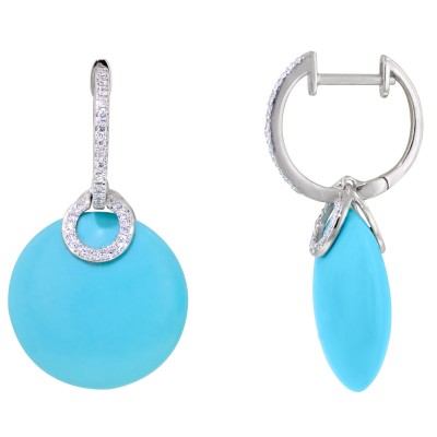 Dabakarov Turquoise Dangle Earrings in 14kt White Gold with Diamonds (1/7ct tw)