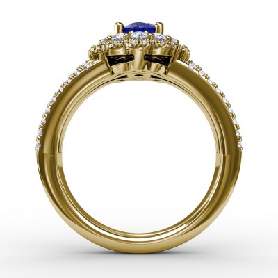 Sapphire and Diamond Triple Row Split Shank Ring
