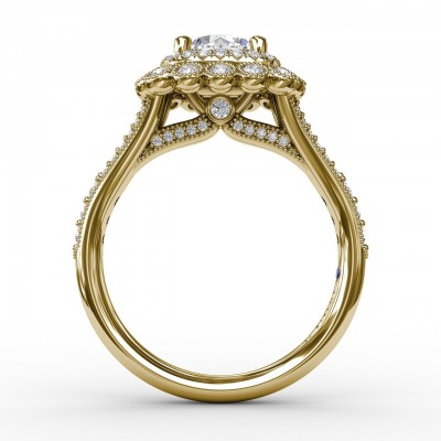 Vintage Double Halo Engagement Ring With Milgrain Details