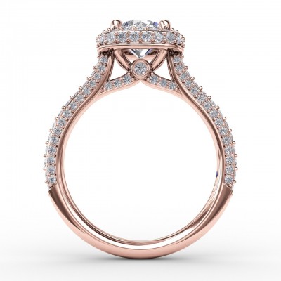 Cushion-Shaped Waterfall Halo Engagement Ring With Pavé Band