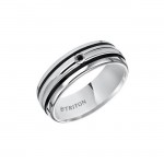 Triton 8mm White Tungsten Domed Comfort Fit Black Diamond Band 22-4836