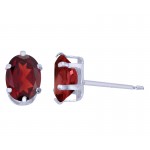 Sterling Silver Oval Garnet Stud Earrings