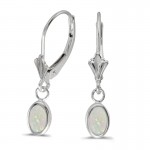 14k White Gold Oval Opal Bezel Lever-back Earrings