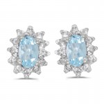 14k White Gold Oval Aquamarine And Diamond Earrings