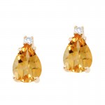 14k Yellow Gold Pear Shaped Citrine and Diamond Earrings