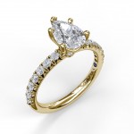 Five-Prong Pear Cut Solitaire Ring With Pave
