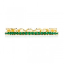 2674BETEMY 18 karat Sculpted Crescent Crown Ring With Emerald Wedding Band