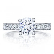 41-3RD75 Platinum Sculpted Crescent  Round Solitaire Engagement Ring