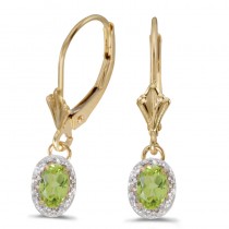14k Yellow Gold Oval Peridot And Diamond Leverback Earrings