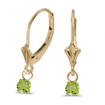 14k Yellow Gold Round Peridot Lever-back Earrings