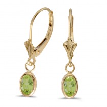 14k Yellow Gold Oval Peridot Bezel Lever-back Earrings