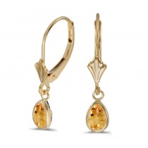 14k Yellow Gold Pear Citrine Bezel Lever-back Earrings
