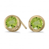 14k Yellow Gold Round Peridot Bezel Stud Earrings