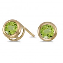 14k Yellow Gold Round Peridot Bezel Stud Earrings