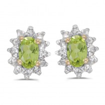14k Yellow Gold Oval Peridot And Diamond Earrings