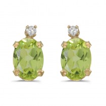 14k Yellow Gold Oval Peridot And Diamond Earrings