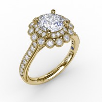 Vintage Double Halo Engagement Ring With Milgrain Details
