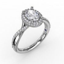 Oval Waterfall Halo Engagement Ring With Twisted Shank