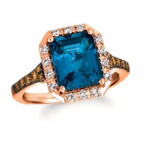 14K Strawberry Gold® Deep Sea Blue Topaz™ 3 1/2 cts. Ring 
