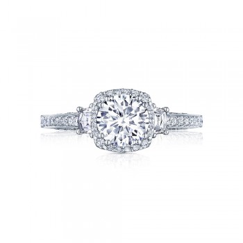 2662CU65 Platinum Dantela Round 3-Stone Engagement Ring