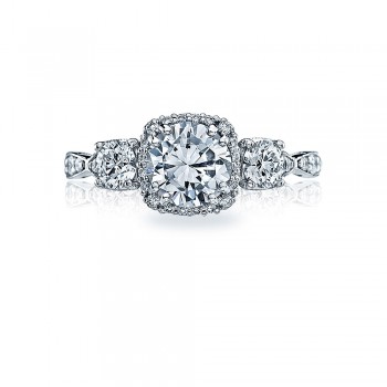 54-2CU65 18 Karat Dantela Round  with Cushion  3-Stone Engagement Ring