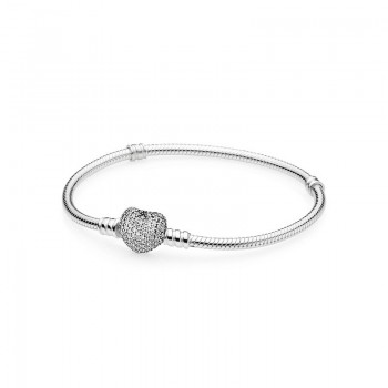 Pandora Moments Sparkling Heart Clasp Snake Chain Bracelet