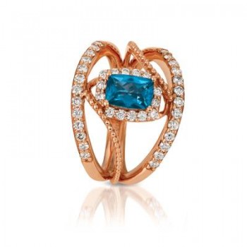 14K Strawberry Gold® Deep Sea Blue Topaz™ 7/8 cts. Ring
