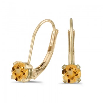 14k Yellow Gold Round Citrine Lever-back Earrings