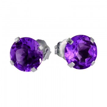 14k White Gold 6mm Round Amethyst Stud Earrings (1.35 ct)
