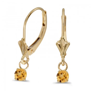 14k Yellow Gold Round Citrine Lever-back Earrings