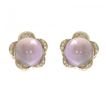 14K Yellow Gold Pink Amethyst Cab Earrings