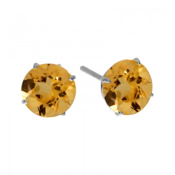 6mm Round 14k White Gold Citrine Stud Earrings