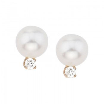 14kt Yellow Gold 6 mm Pearl and Diamond Stud Earrings (.06 carat)