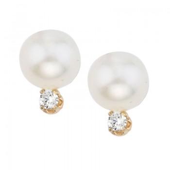 14kt Yellow Gold 7 mm Pearl and Diamond Stud Earring (.10 carat)