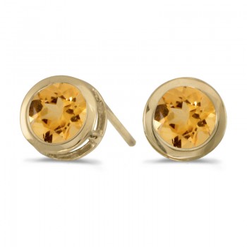 14k Yellow Gold Round Citrine Bezel Stud Earrings