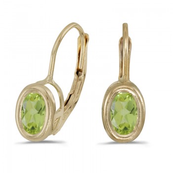 14k Yellow Gold Oval Peridot Bezel Lever-back Earrings