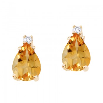 14k Yellow Gold Pear Shaped Citrine and Diamond Earrings