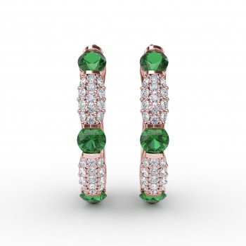 Whimsical Emerald and Diamond Hoops 